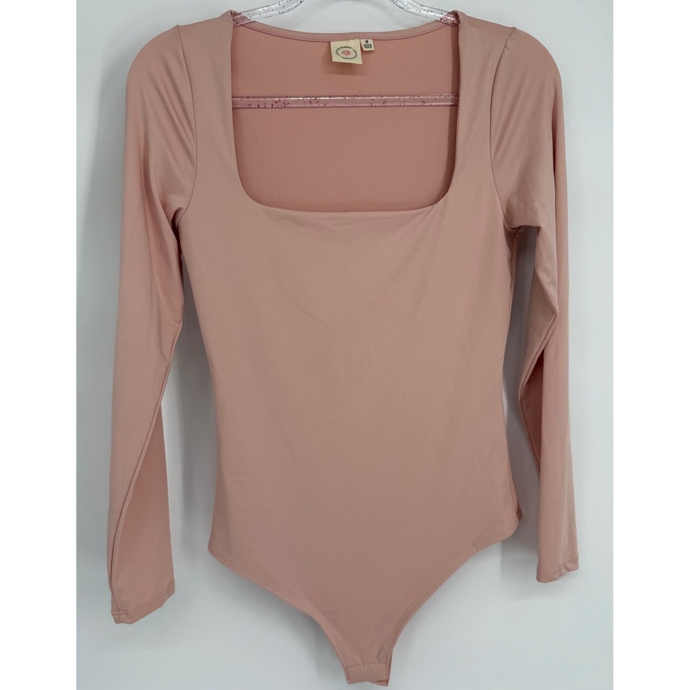 Live In The Moment Womens Square‎ Neck Long Sleeve Bodice Dusty Rose Pink Sz M